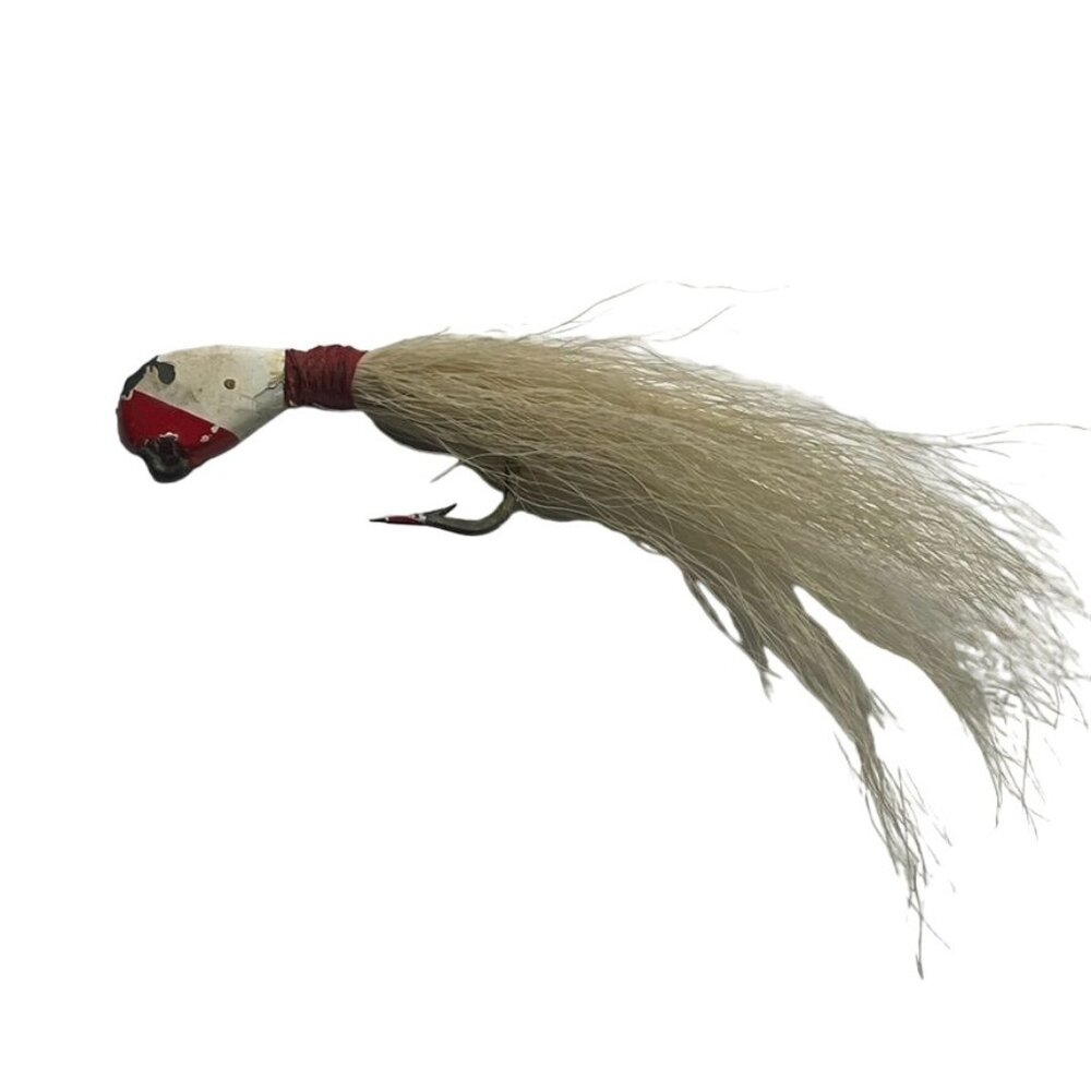 Vintage Pop Eye Bucktail Jig  Fishing Lure Red White u